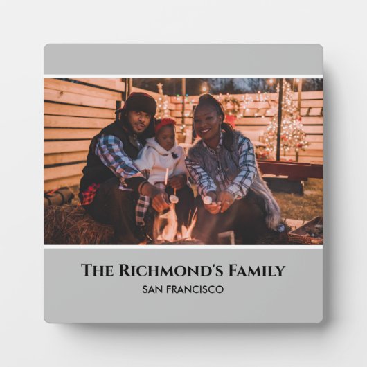 Personalisiertes Foto in Grau-Rahmen mit Texten Fotoplatte (Vorderseite)