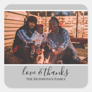 Personalisiertes Foto in Graurahmen Liebe Dank Quadratischer Aufkleber