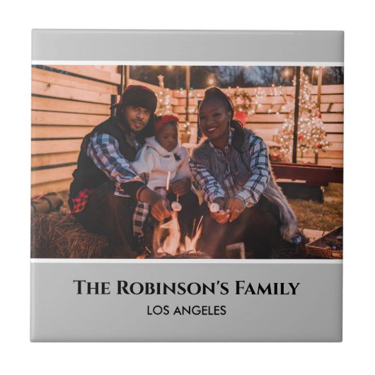 Personalisiertes Foto in Graurahmen mit Texten Fliese (Vorderseite)