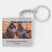 Personalisiertes Foto in Graurahmen mit Texten Schlüsselanhänger (Rückseite)