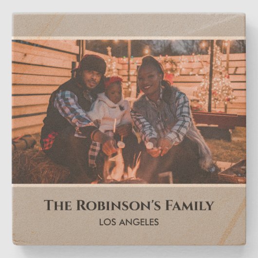 Personalisiertes Foto in Graurahmen mit Texten Steinuntersetzer (Vorderseite)