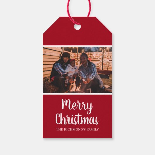 Personalisiertes Foto in Rot-Rahmen Weihnachten Geschenkanhänger (Rückseite)