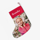 Personalisiertes Foto in Rot und Weiß Kleiner Weihnachtsstrumpf (Rückseite (Hängend))