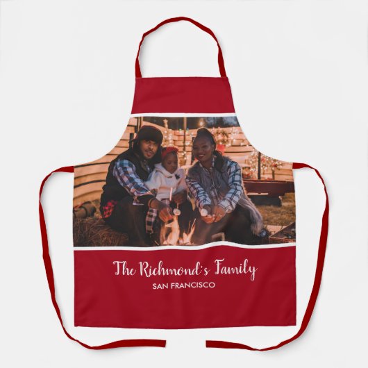 Personalisiertes Foto in Roter Schrift mit Texten Schürze (Vorderseite)
