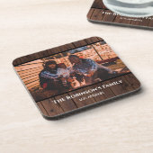 Personalisiertes Foto in rustikaler dunkler Holzst Getränkeuntersetzer (Linke Seite)