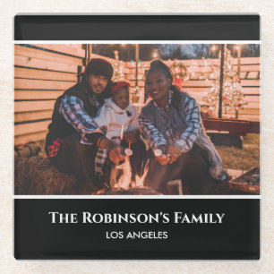 Personalisiertes Foto in Schwarzweißrahmen mit Tex Glasuntersetzer