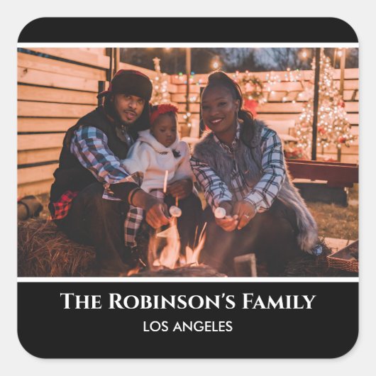 Personalisiertes Foto in Schwarzweißrahmen mit Tex Quadratischer Aufkleber (Vorderseite)