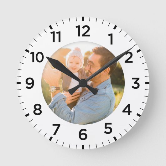 Personalisiertes Foto Inlay White Runde Wanduhr (Vorderseite)