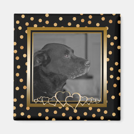 Personalisiertes Foto Keepake Black Gold Polka Dot Magnet