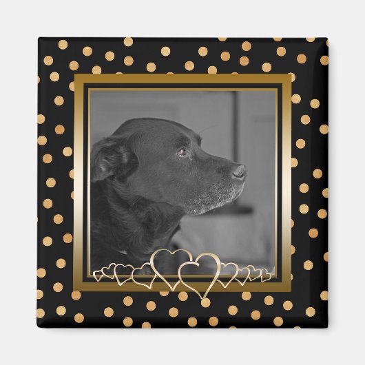 Personalisiertes Foto Keepake Black Gold Polka Dot Magnet (Vorne)