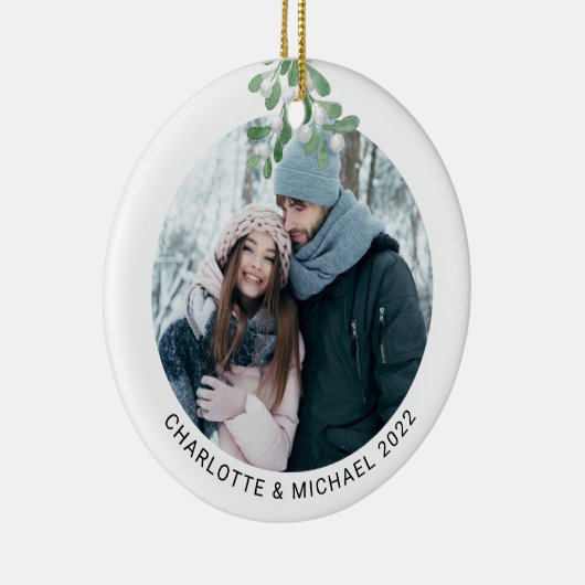 Personalisiertes Foto Keepake Mistletoe Keramik Ornament (Rechts)
