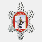 Personalisiertes Foto Keepake Red Schneeflocken Zinn-Ornament (Rechts)