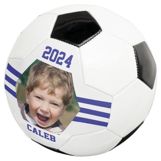 Personalisiertes Foto Keepake Royal Blue Streifen Fußball (Dreiviertel)