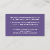 Personalisiertes Foto, Kinderunterhalter, Clown Visitenkarte (Rückseite)