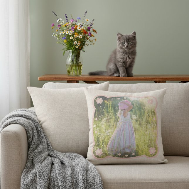 Personalisiertes Foto Kissen - Rustikaler Bauernst (Personalized photo pillow with a printed burlap rustic look.)