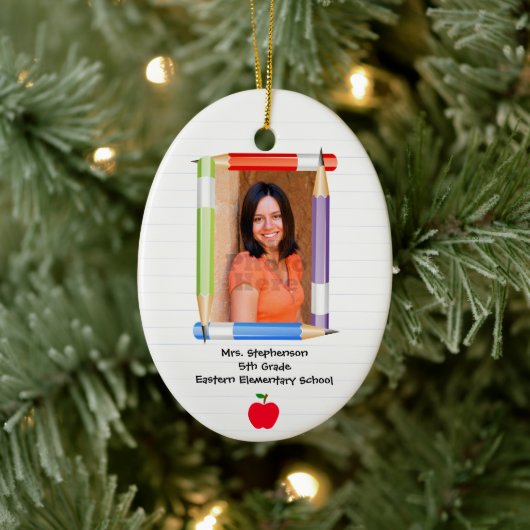 Personalisiertes Foto Lehrerschule Keramik Ornament (Baum)