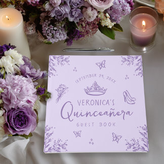 Personalisiertes Foto Lila Quinceanera Gästebuch