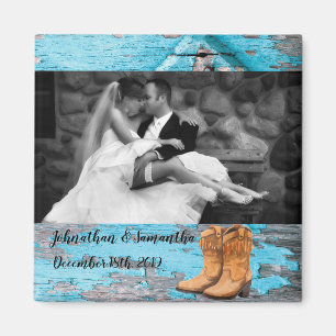 Personalisiertes Foto Magnet Blue Wood Barn Door B
