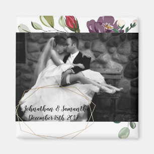 Personalisiertes Foto Magnet White Roses Gold Geom