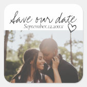 Personalisiertes Foto mit Datum gerettet Quadratischer Aufkleber (Vorderseite)