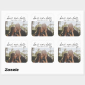 Personalisiertes Foto mit Datum gerettet Quadratischer Aufkleber (Blatt)