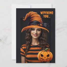 Personalisiertes Foto mit einem Halloween-Hexenhut Einladung