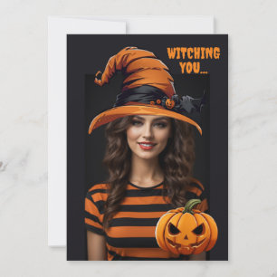 Personalisiertes Foto mit einem Halloween-Hexenhut Einladung