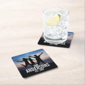 Personalisiertes Foto mit Familienname Rechteckiger Pappuntersetzer (Vor Ort)