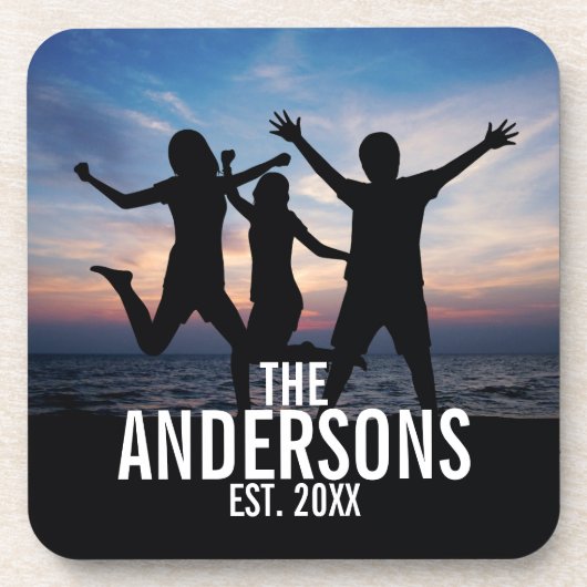 Personalisiertes Foto mit Familienname Untersetzer (Vorderseite)