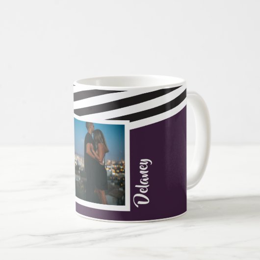 Personalisiertes Foto mit Lila und gestreiftem Mus Kaffeetasse (VorderseiteRechts)