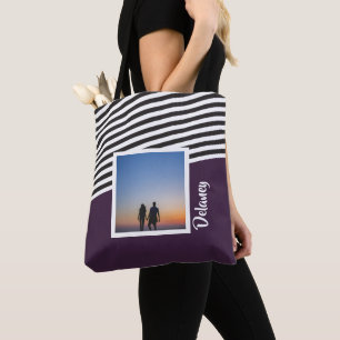 Personalisiertes Foto mit lila und gestreiftem Mus Tasche