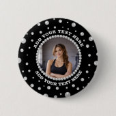Personalisiertes Foto mit Perlenkreis auf Schwarz Button (Vorderseite)