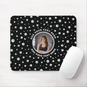 Personalisiertes Foto mit Perlenkreis auf Schwarz Mousepad