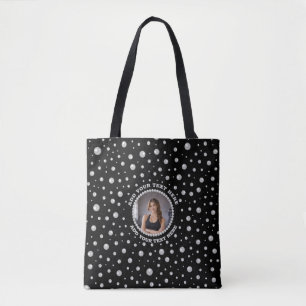 Personalisiertes Foto mit Perlenkreis auf Schwarz Tasche