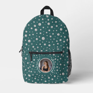 Personalisiertes Foto mit Perlenkreis auf Türkis Bedruckter Rucksack