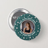 Personalisiertes Foto mit Perlenkreis auf Türkis Button (Vorne & Hinten)