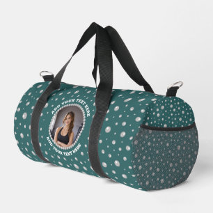 Personalisiertes Foto mit Perlenkreis auf Türkis Duffle Bag