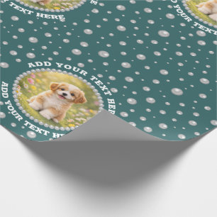 Personalisiertes Foto mit Perlenkreis auf Türkis Geschenkpapier