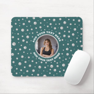 Personalisiertes Foto mit Perlenkreis auf Türkis Mousepad