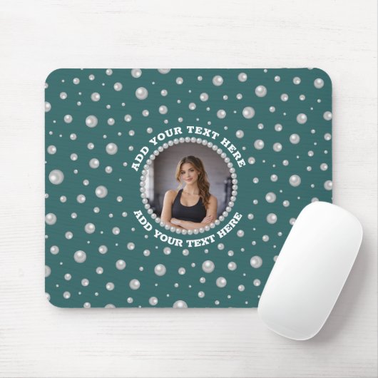 Personalisiertes Foto mit Perlenkreis auf Türkis Mousepad (Mit Mouse)