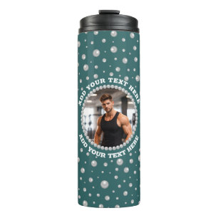Personalisiertes Foto mit Perlenkreis auf Türkis Thermosbecher