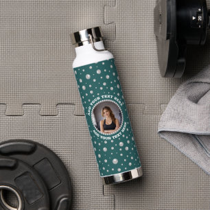 Personalisiertes Foto mit Perlenkreis auf Türkis Trinkflasche