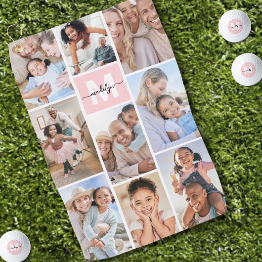 Personalisiertes Foto mit rosa Monogramm Golfhandtuch