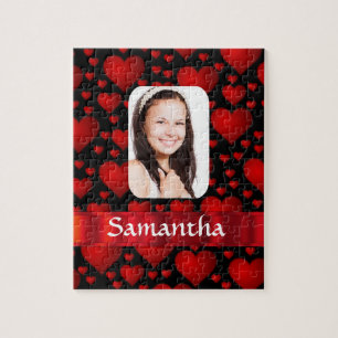 Personalisiertes Foto mit rotem und schwarzem Herz Puzzle