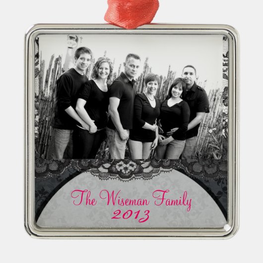 Personalisiertes FOTO mit Spitzen Silbernes Ornament (Vorne)
