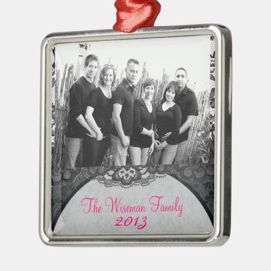 Personalisiertes FOTO mit Spitzen Silbernes Ornament (Links)