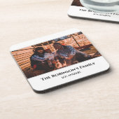 Personalisiertes Foto mit Texten im Weißrahmen Getränkeuntersetzer (Linke Seite)