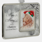 Personalisiertes Foto mit Winterschnee Rahmen-Ornament Silber (Rechts)