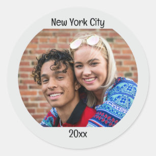 Personalisiertes Foto mit zwei Zeilen benutzerdefi Runder Aufkleber