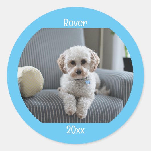 Personalisiertes Foto mit zwei Zeilen Text benutze Runder Aufkleber (Vorderseite)